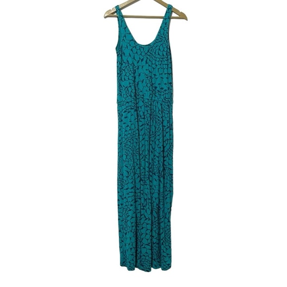 The North Face Teal Blue Printed Maxi Dress Size Small Outdoor Travel Granola - Picture 2 of 6